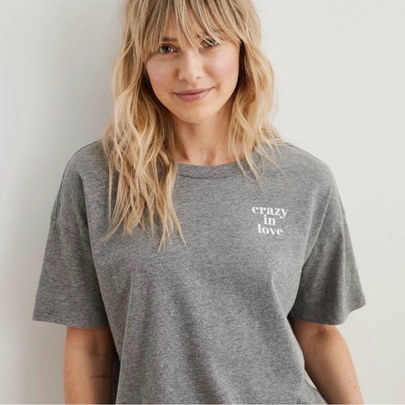 Aerie Crazy in Love Distressed Oversized Tee Gray Small - Picture 2 of 10